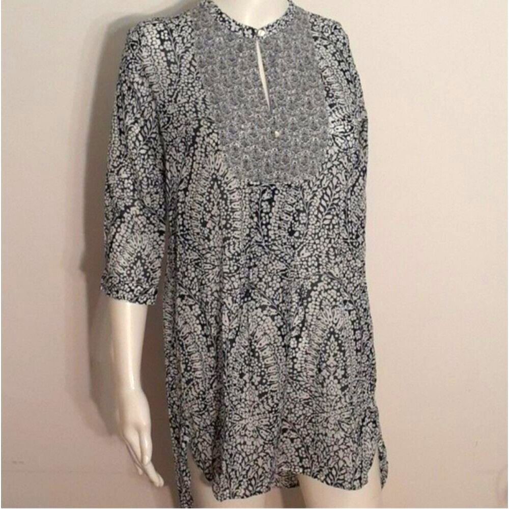 j. crew paisley tunic top blue women's xxs cotton boho lightweight summer cotton
